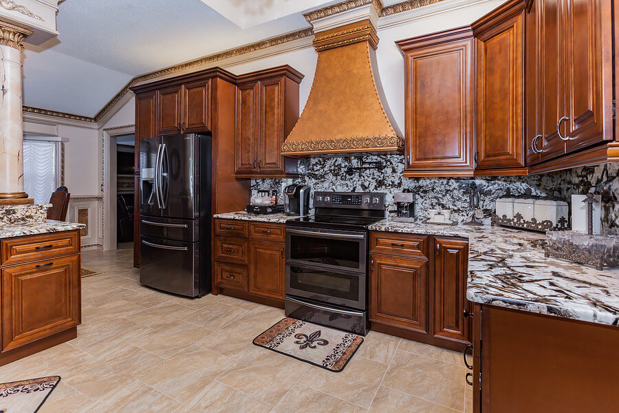 brown raised panel kitchen